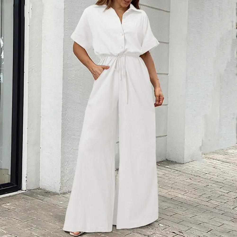 

Cargo Jumpsuit Summer Office Lady Overalls Elegant Buttons Stylish Single Breasted High Waist Jumpsuit