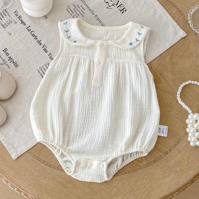 

2026 New Summer 0-24M Children Clothes Infant Baby Girls Bodysuits Sleeveless Cotton Embroidery Toddler Baby Girls Jumpsuit