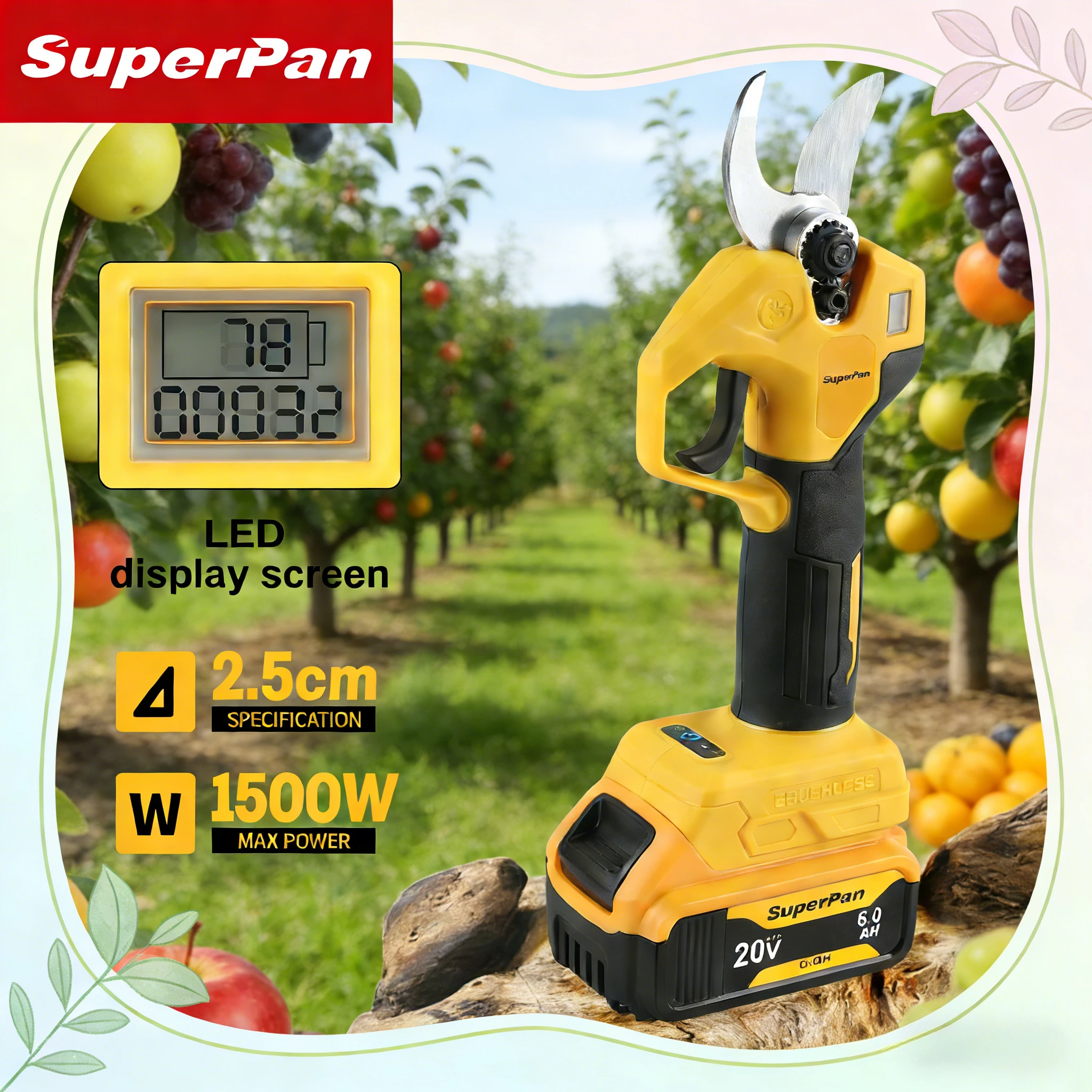 

SuperPan Electric Pruning Scissors tools Brushless Motor, 120 Times/Min for Flower Bamboo Pruning for dewalt 20V battery pin