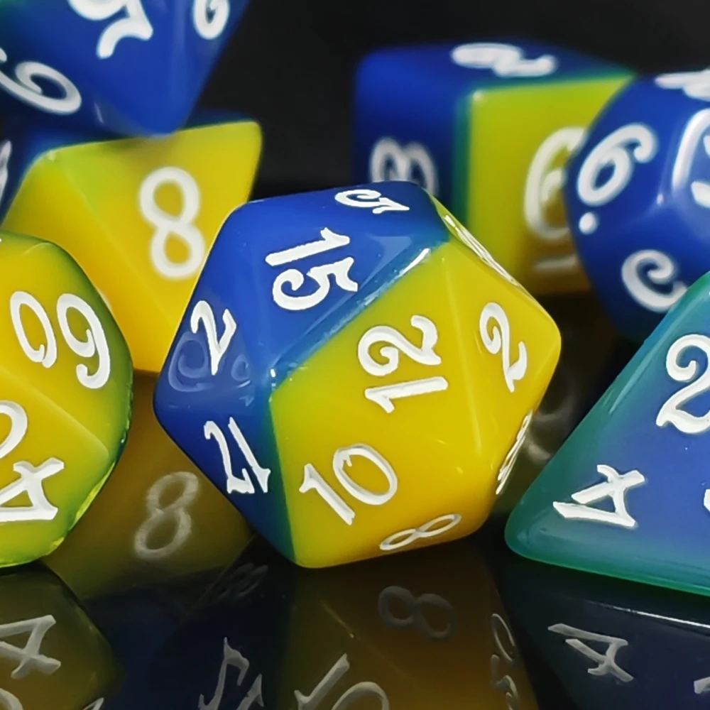 Blue & Yellow Dual Color Polyhedral Dice Set 7pcs D4-D20 for DND RPG MTG Tabletop Games for D&D TRPG Board Game