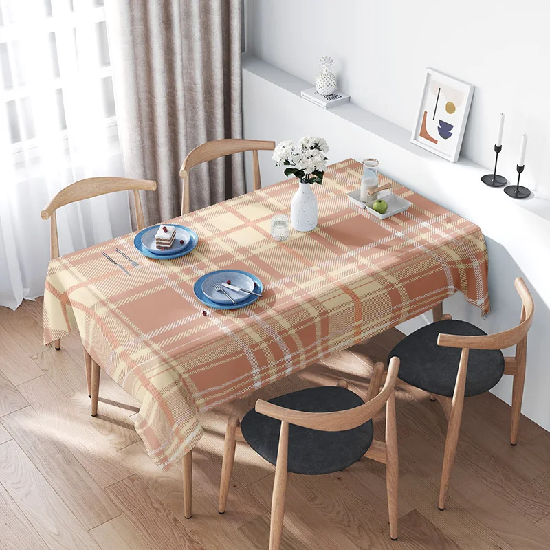 Modern Plaid Tablecloth Lightweight, Non-slip, Washable Kitchen Decoration for Dining Tables (Beige) [Product Code: 0123456789]