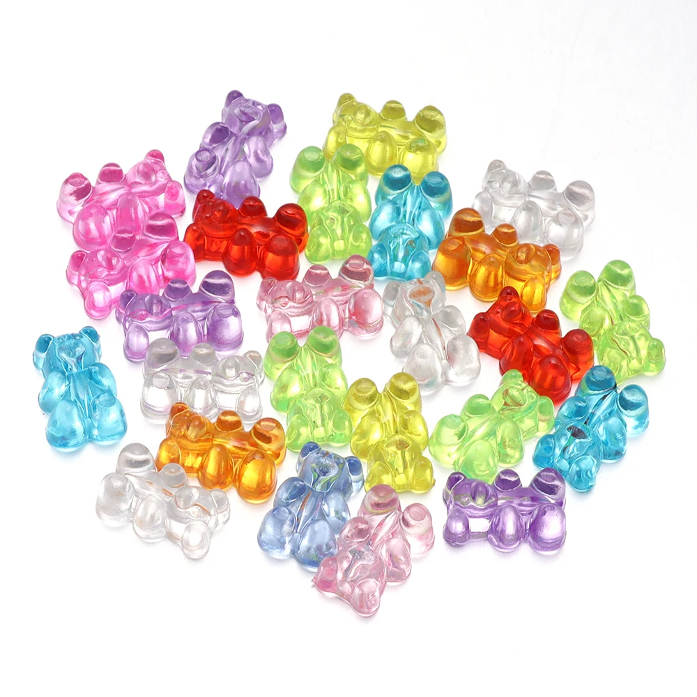 50 Stück bunte Bären-Acrylperlen, niedliche transparente Gummibärchen-Serie, Perlen für die Schmuckherstellung, DIY-Armband, Ohrringe, Weihnachtsgeschenk – Detail 1
