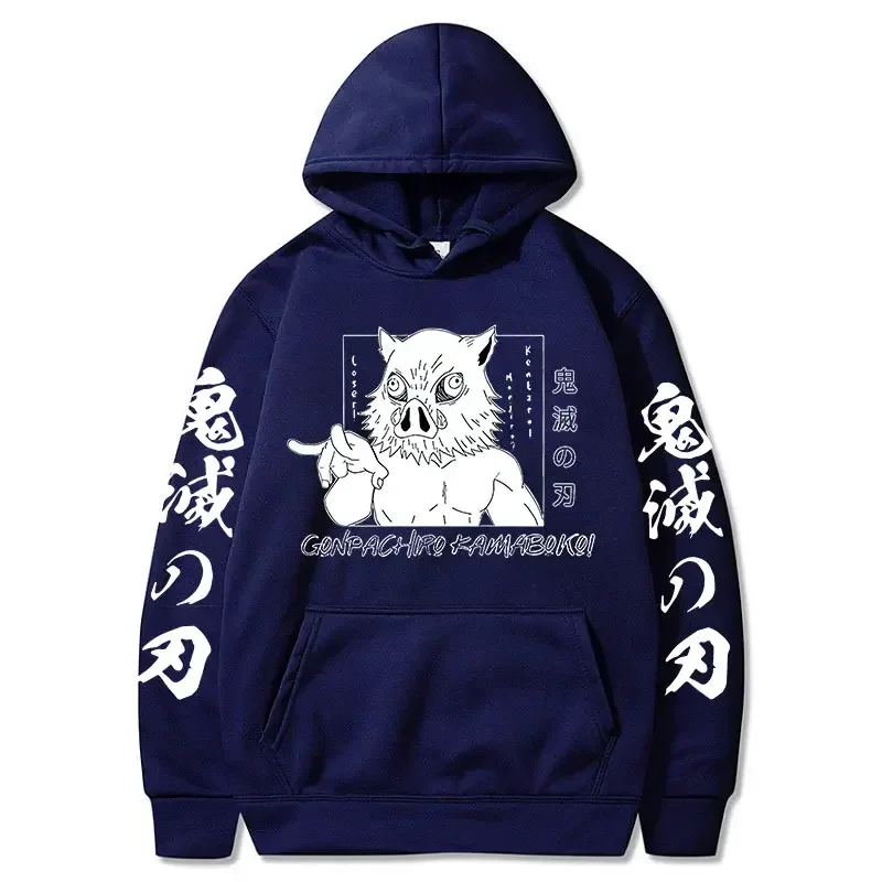 Demon Slayer Inosuke Hashibira Hoodies Anime Kimetsu no Yaiba Hooded Cute Kawaii Oversized Hoody Tops Men Women Sweatshirts