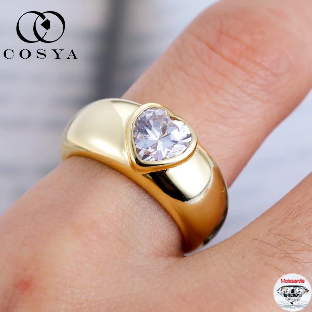 

COSYA 1.2CT Heart Moissanite Minimalist Ring S925 Silver Plated 18K Gold Lab Diamond Sparkling Wedding Love Band Women Jewelry