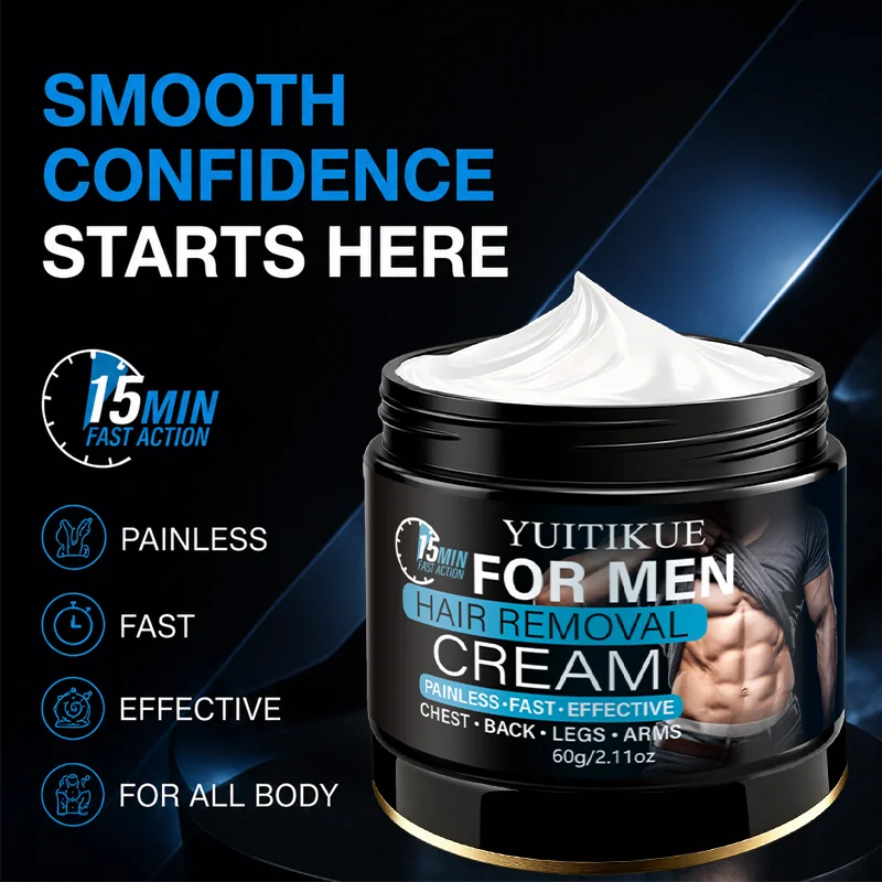 YUITIKUE Men Body Hair Removal Cream 60g Easy Apply No Pain Depilatory Cream For Chest Leg Back Arm Thick Hair
