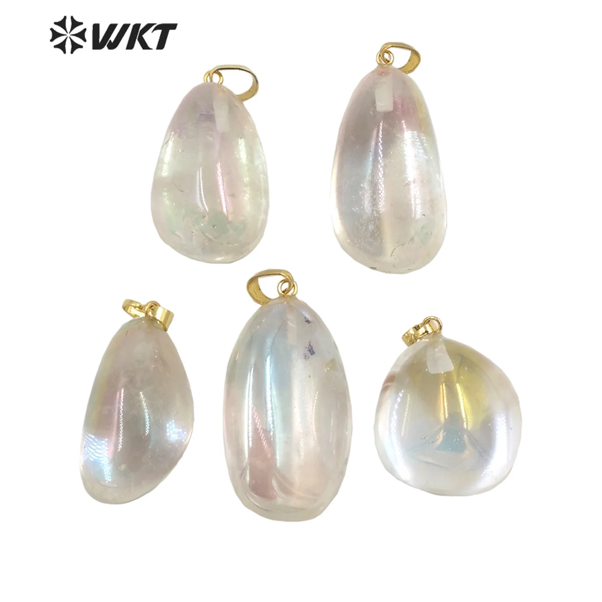 WT-P1807 WKT Smooth Natural Stone Pendant Aura quartz Small Ball Shape Pink And White Pendant Birthday Gift for Women's