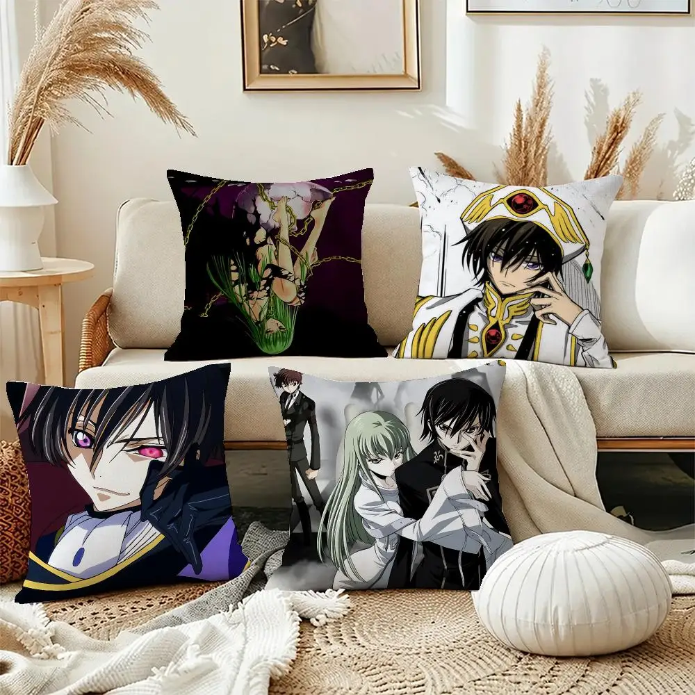 Bold Anime Code Geass Cushion Cover Short Plush Pillowcase, Washable Wrinkle Resistant Cover for Bedroom Gift