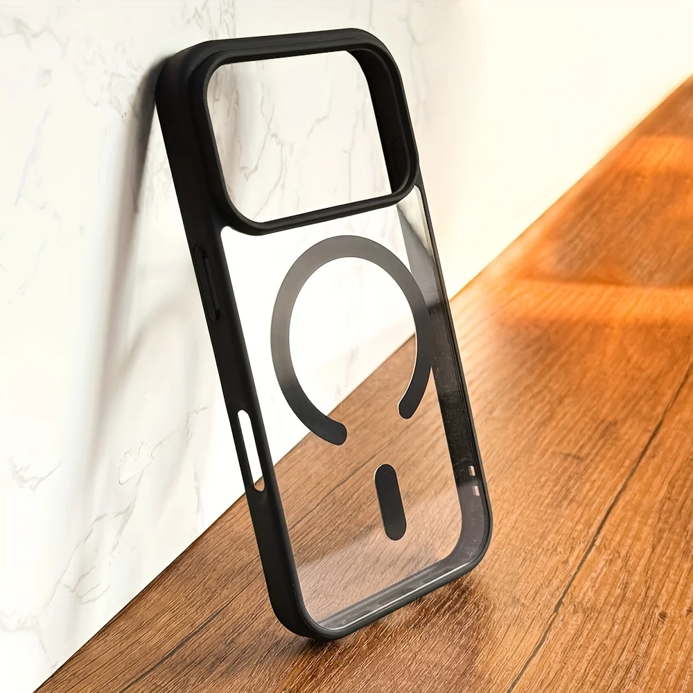 Para iphone 17 promax 11 16 15 luxo claro magnético caso de carregamento sem fio à prova de choque macio pára duro acrílico transparente capa