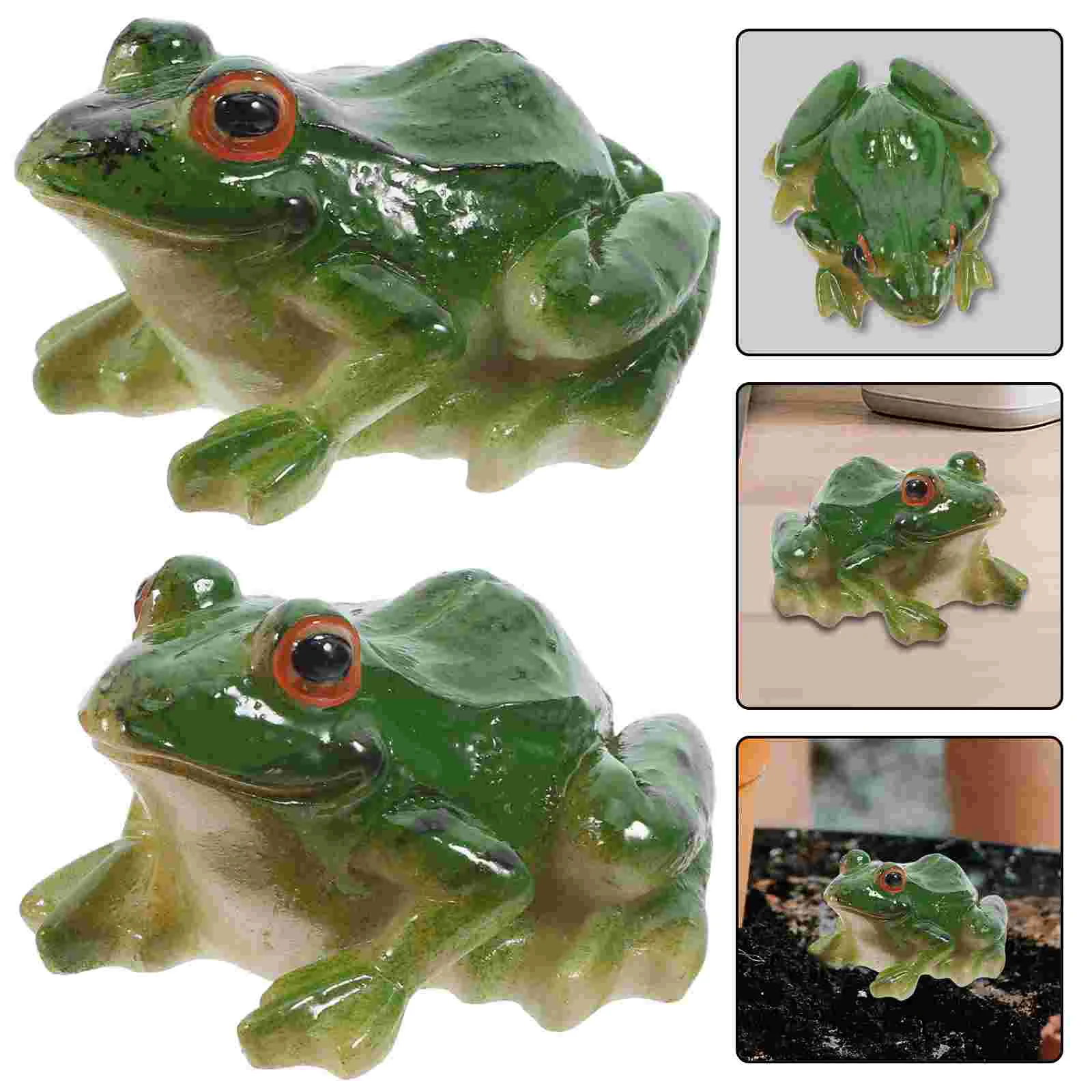 2 Pcs Micro Landscape Simulation Frog Ornament Kids Toys Frogs Adornments Decors Mini Figurines Resin Toddler