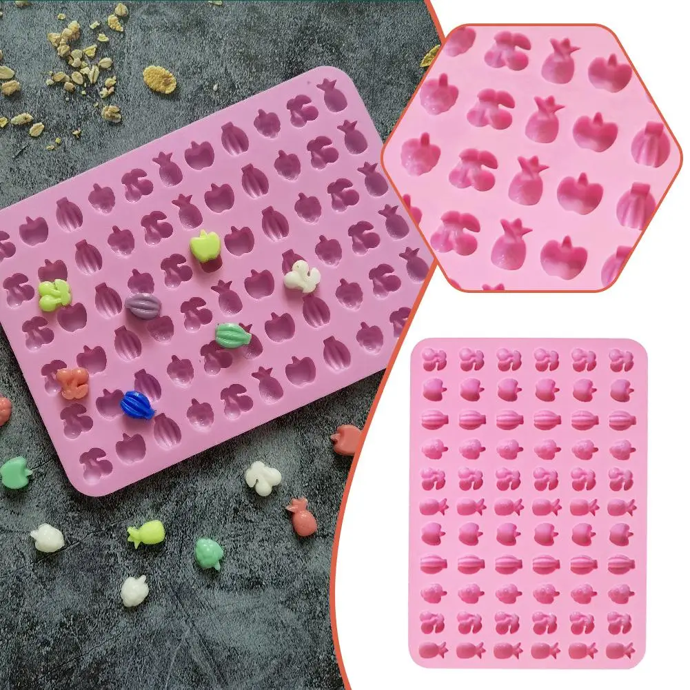 66 Cavity Mini Fruit Animal Chewing Gum Mold Tray Fire Silicone Lacquer Candy Mold Quality High Soft Vividly Wax Particle O6K5