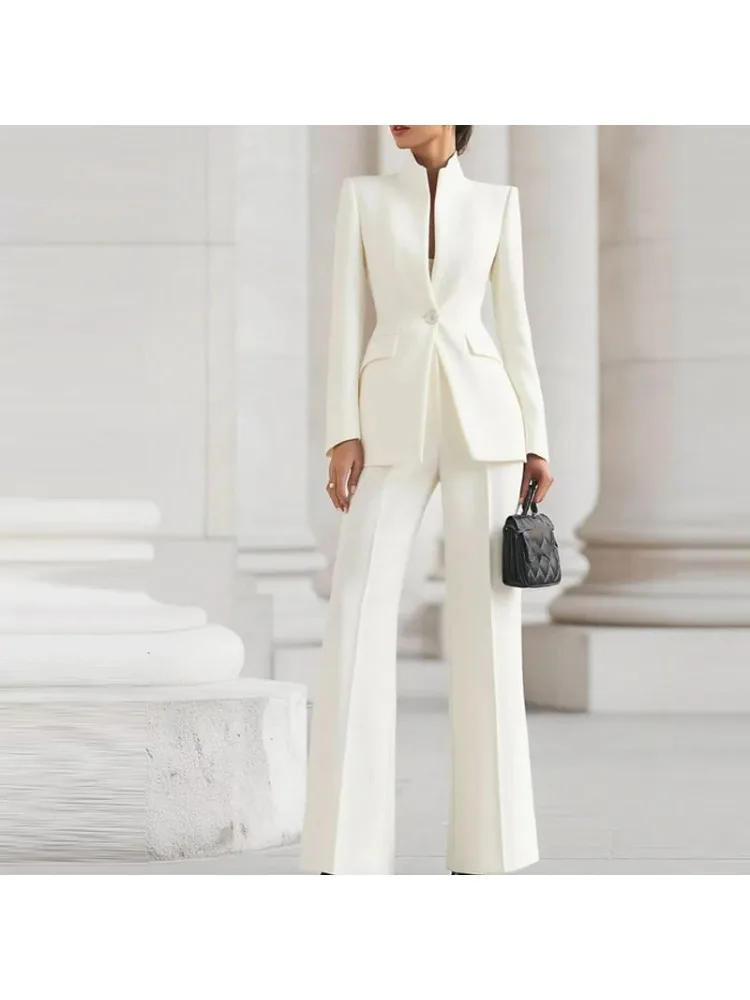 Elegant Long Sleeved Blazer+Pants Suit Autumn Simple Solid Color Commuting Outfit Women's Temperament Slim Fit Professional Set