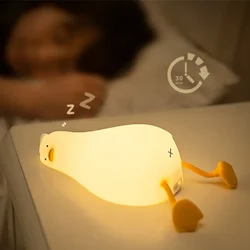 Duck Rechargeable LED Night Light Pat Silicone Lamp Bedside Cartoon Cute Children Nightlights for Home Room Decor Birthday Gift