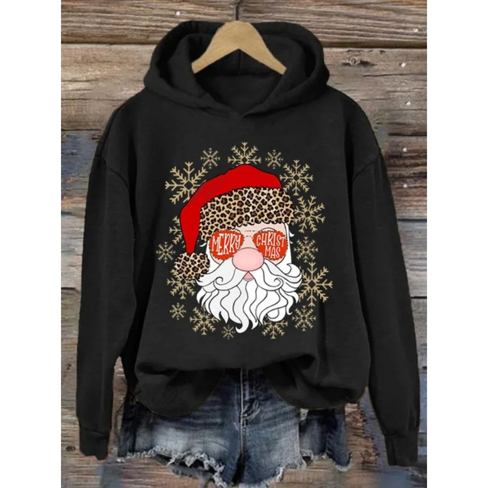 2024 Christmas Hoodies For Women\'s Funny Santa Claus Long Sleeve Hooded Sweatshirts Woman Autumn Clothing Holiday Casual Hooded