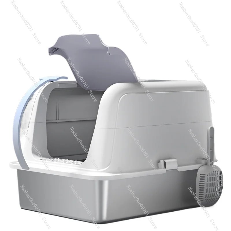 oversized cat litter box stainless steel fully enclosed king cat toilet deodorant, deodorant and splash-proof