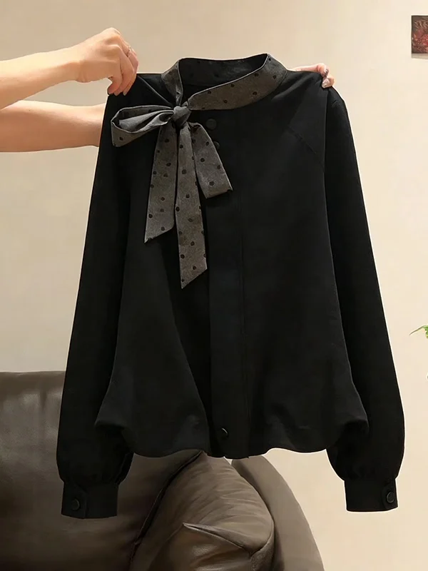 

Black Knot Shirt Women's Denim Spring New Arrival High-End Feelings Two-Piece Set Loose Fit Long Sleeve Casual Wear