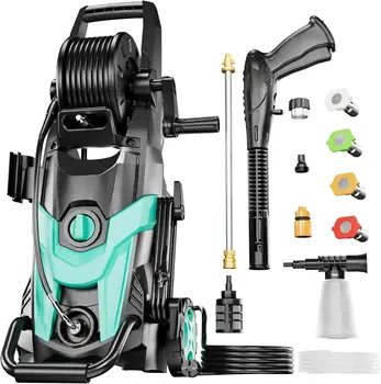 מכונת לחץ חשמלית 2024 4500 PSI 3.2 עם צינור נוסף, חוט כוח צינור, 4 צינורות ומיכל חומר ניקוי לרכבים