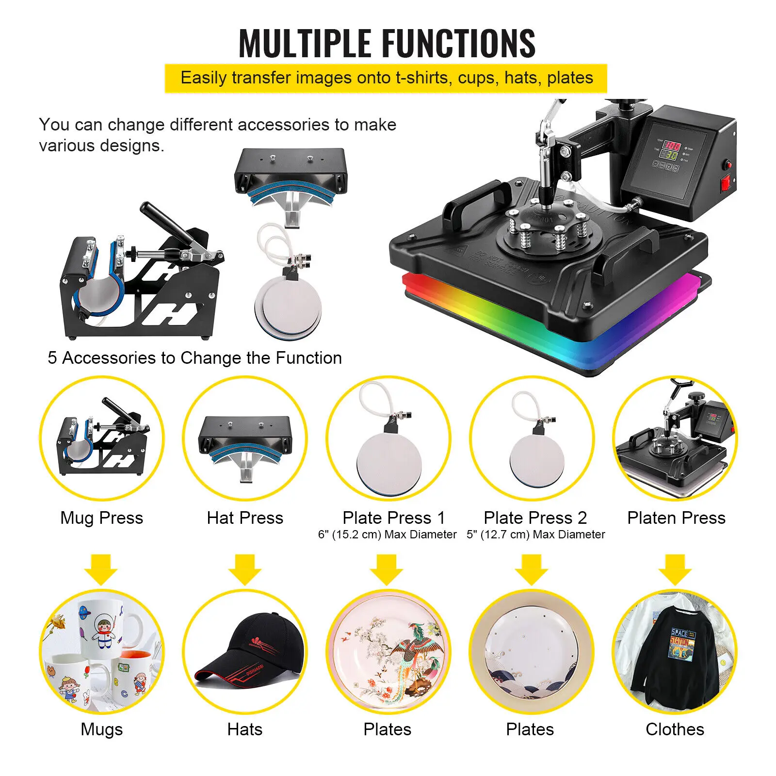 SucceBuy Combo Warmte Persmachine 5/6/8 in 1 30*38 CM 38*38 CM Muntifunctionele Sublimatie Printer Transfer Mok Hoed Plaat T-Shirt