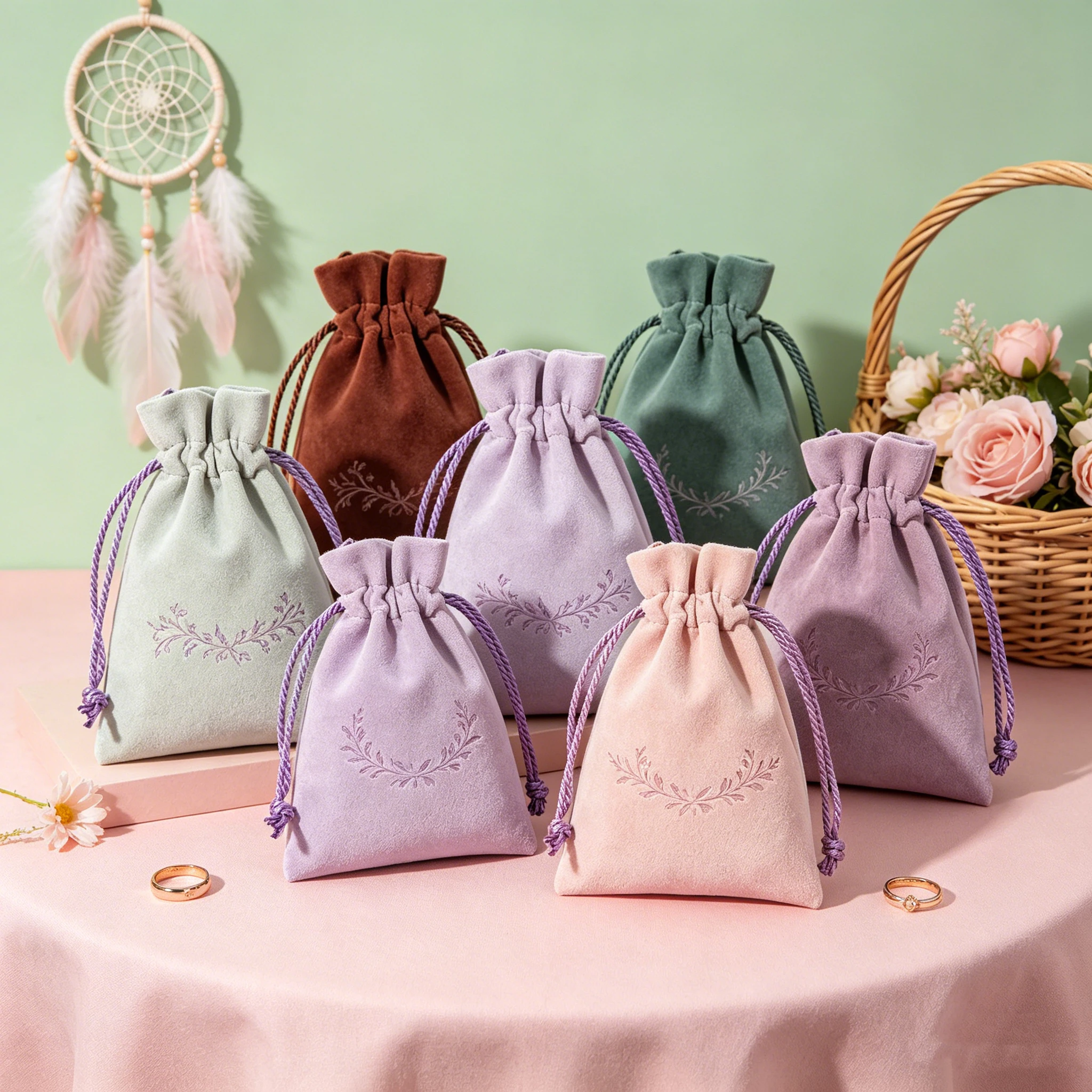 

50Pcs/Lot Custom Microfiber Drawstring Pouch Suede Jewelry Packaging for Cosmetic Christmas Party Decoration Wedding Favor Gift