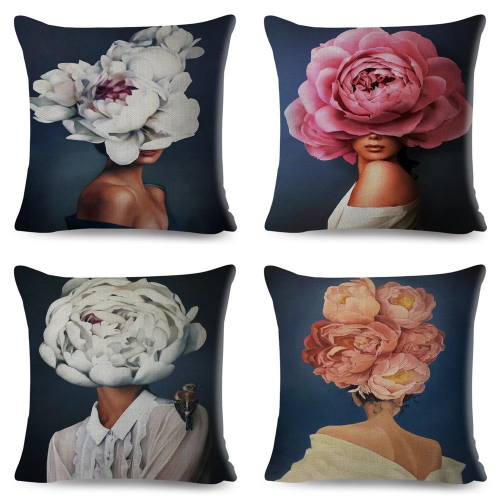 Sexy Flower Feather Women Cushion Cover Decor Harajuku Aesthetics Lady Double Print Pillowcase for Sofa Home Linen Pillow Case