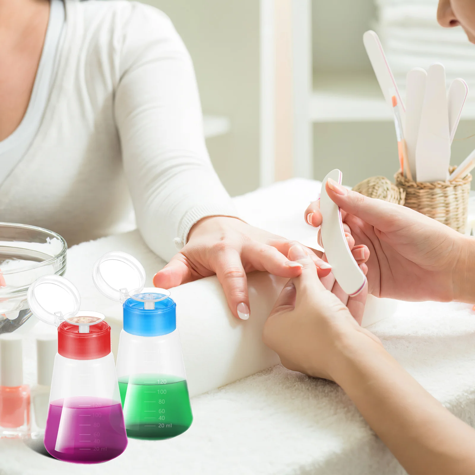 Botellas con bomba para quitar esmalte de uñas, dispensador de líquido vacío rojo en forma de cono, maquillaje de viaje portátil reutilizable, 2 uds.
