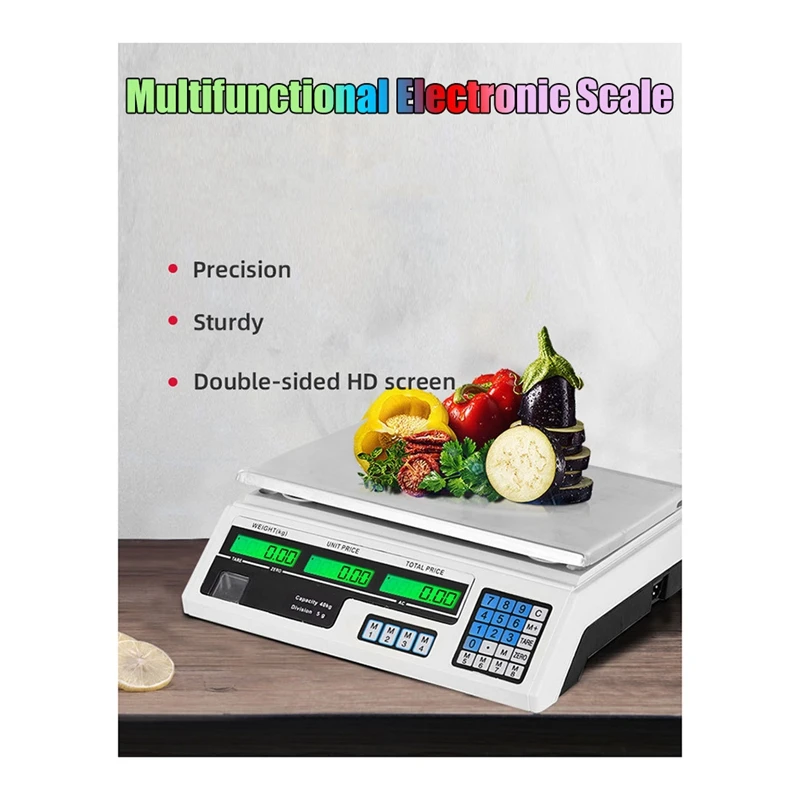 40KG Electronic Commercial Computing Scale With LCD Display For Retail Outlet Store, Kitchen, Restaurant Market US Plug