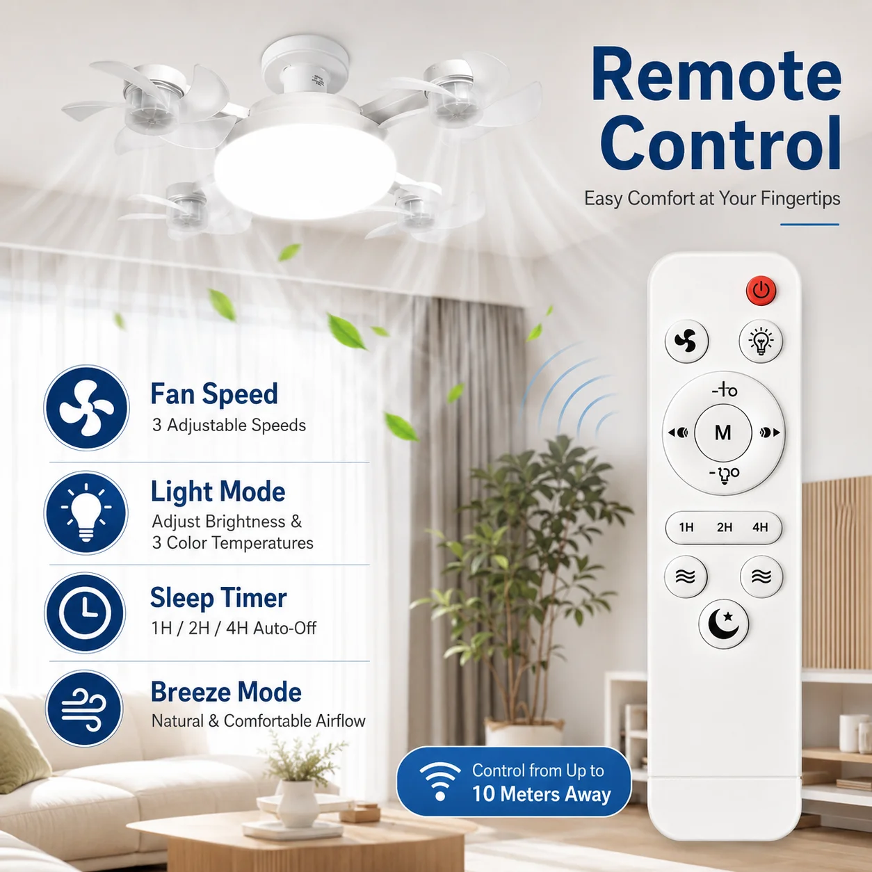 Nordic Design E27 Socket Intelligent Ceiling Fan Light Remote Control Adjustment Wind Speed Timer 3 Color Modes Dining RoomDecor