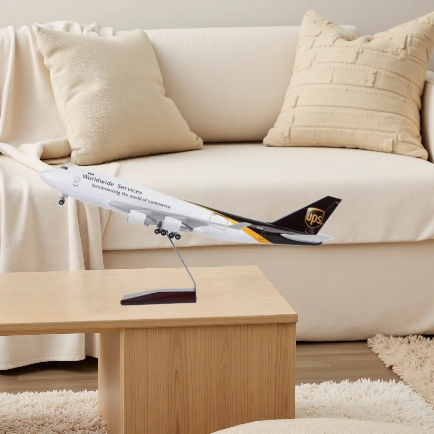 UPS B747 Diecast Resin Airplane Model Toy 47CM with Stand base Desktop 747 Model Plane Display Building Model Aviation Enthusias
