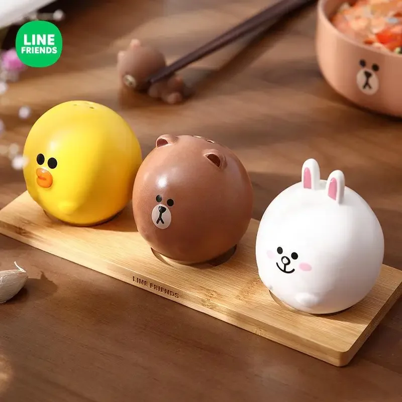 Line Friends Cartoon Brown Bear Sally Ceramic Seasoning Jar Set Anime Kawaii Household Barbecue Seasoning Salt Jar Kitchen Jar