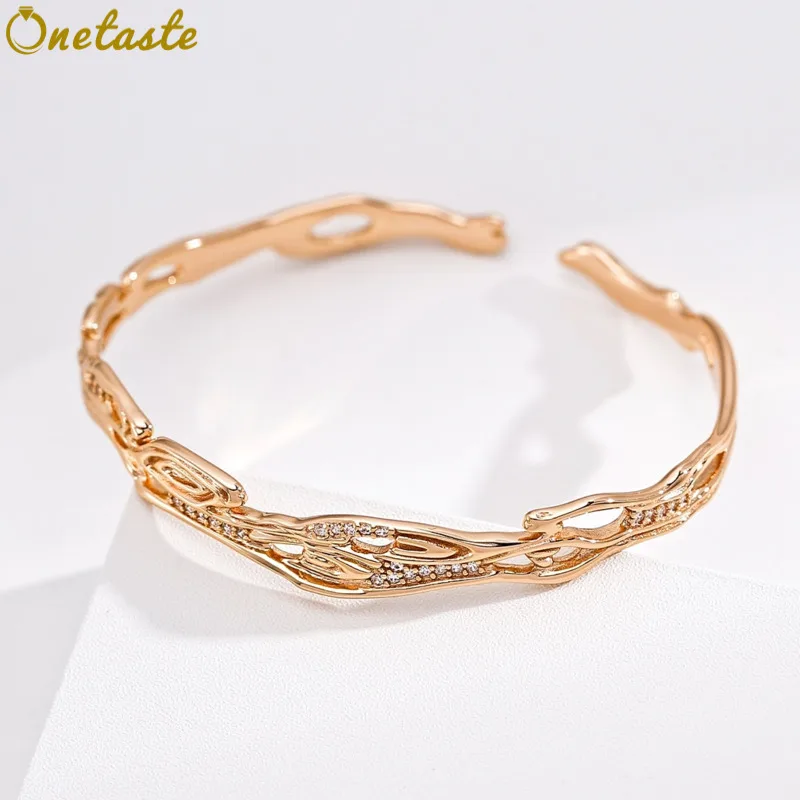 Cubic Zirconia 925 Sterling Silver High Polished Shiny Wavy Cuff Bracelets Women Trendy Delicate Carved Open Bangle Luxury Gift