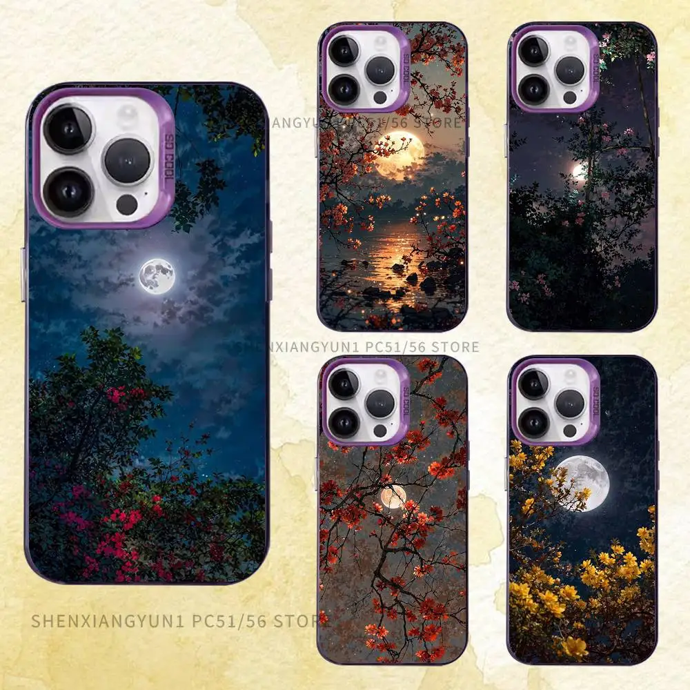 

Moon and Flowers Phone Case For iPhone 17 16e 16 15 14 13 12 11 Pro Max X XR XS MAX Back Cover