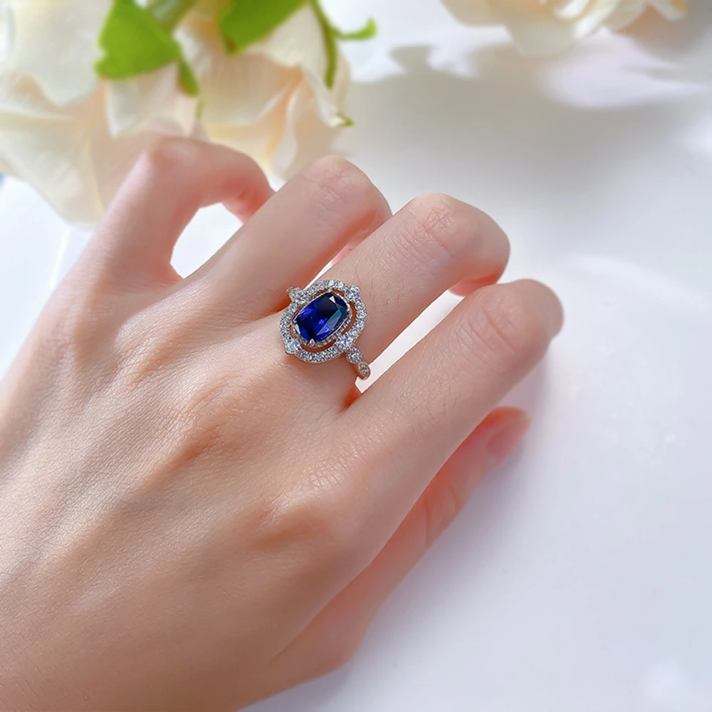 Vinregem 6*9 MM Sapphire Gemstone Vintage 100% 925 Sterling Silver Ring for Women Wedding Jewelry Engagement Gifts Wholesale