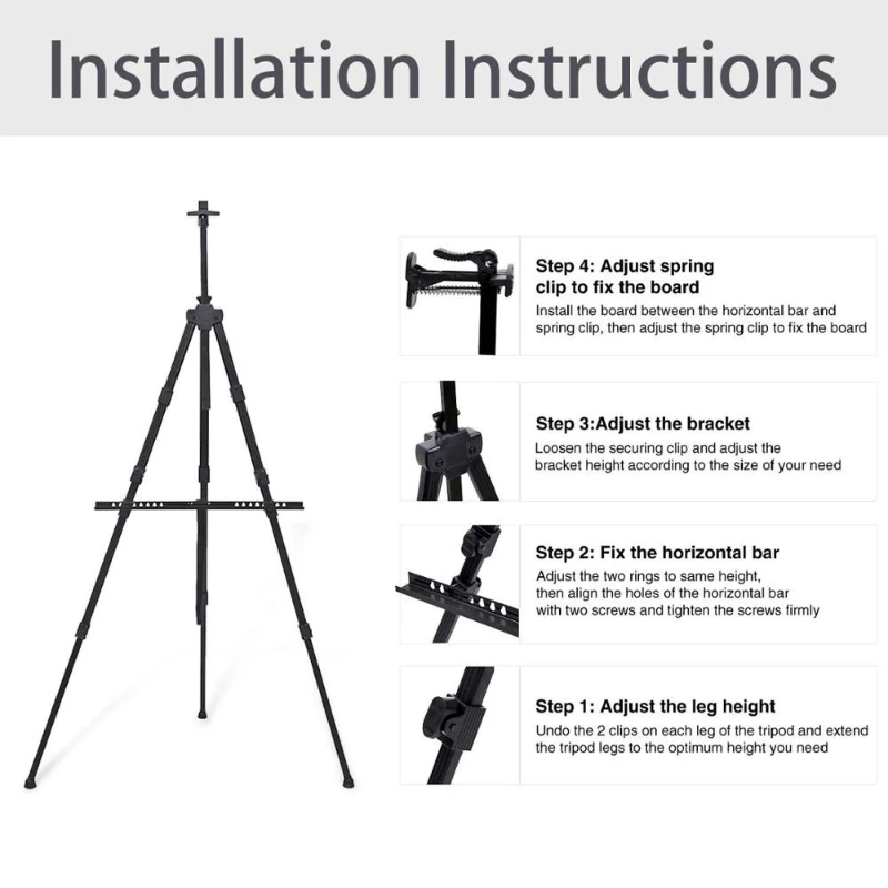 1Pc Foldable Adjustable Metal Sketch Easel Stand Portable Aluminum Alloy Travel Easel For Artist Art Supplies Drawing