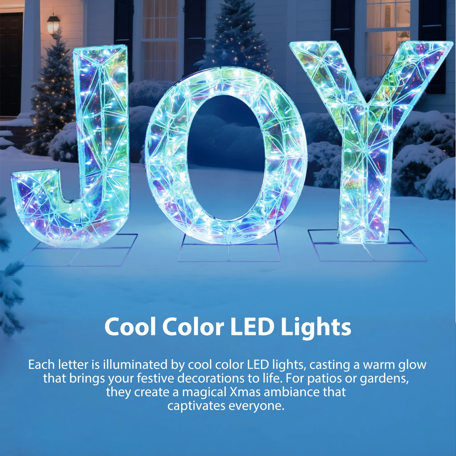 3 Piece Outdoor Xmas Decor Letters LED Lighted Prism Holiday Yard Decorations Metal PVC Lighted Patio Garden Decor - view 2