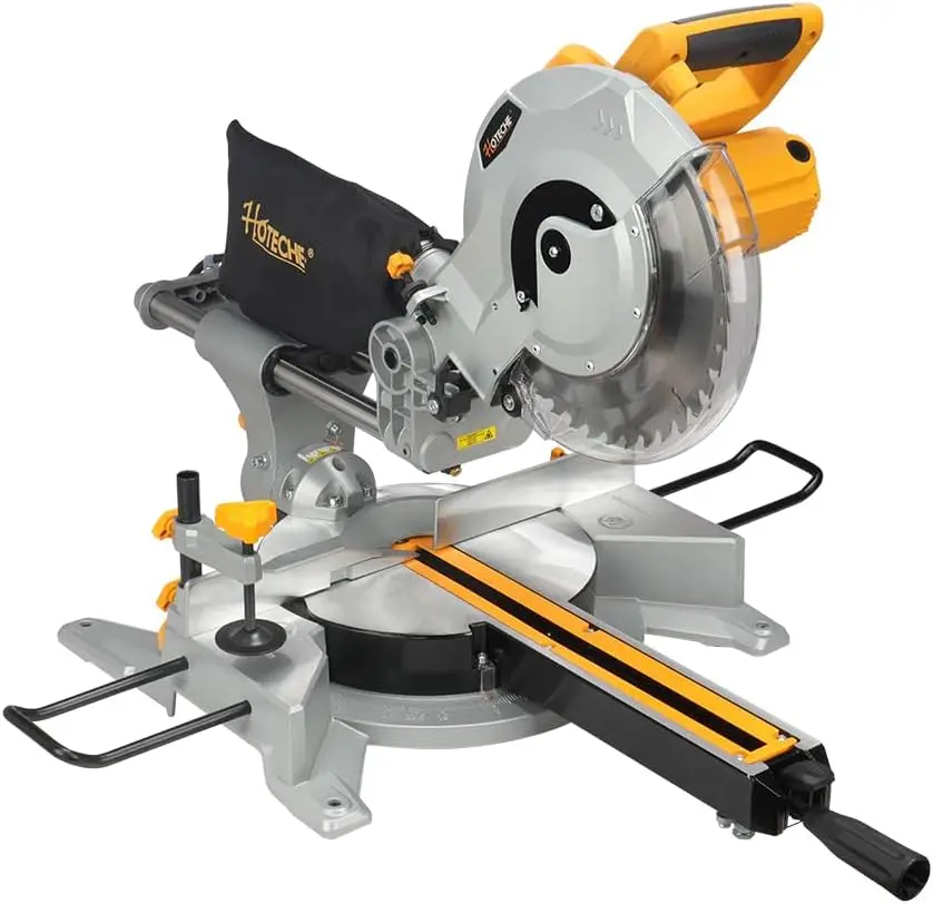 

Hoteche 10-Inch Sliding Compound Miter Saw 15-Amp Single Bevel Power Chop Saw with Laser Guide for Wood and Metal Working