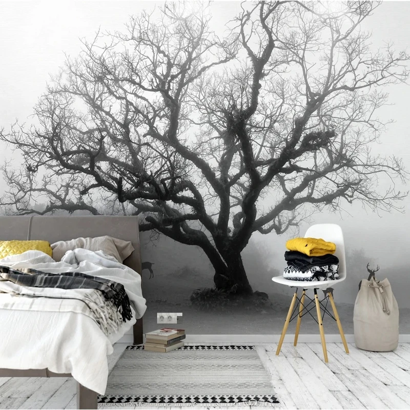 

Custom 3D Photo Modern Simple Home Decor Big Tree Branches Black White Wallpaper Bedroom Living Room TV Sofa Backdrop Wall Mural