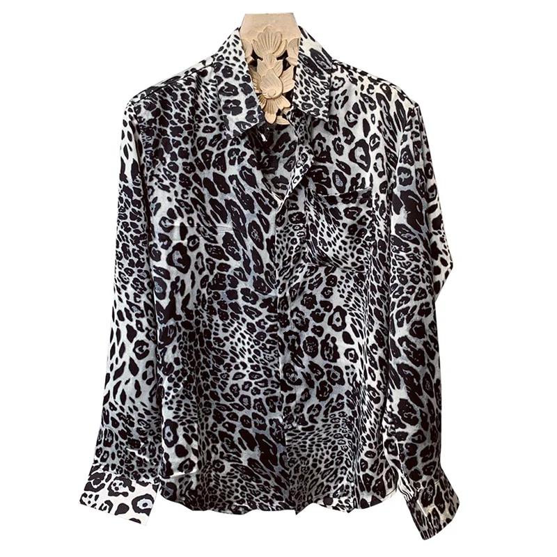 

Premium Leopard Print Long Sve Men's irt Nightclub Hairst Trendy Outfit Jaet Spring Youth Faion No Ironing