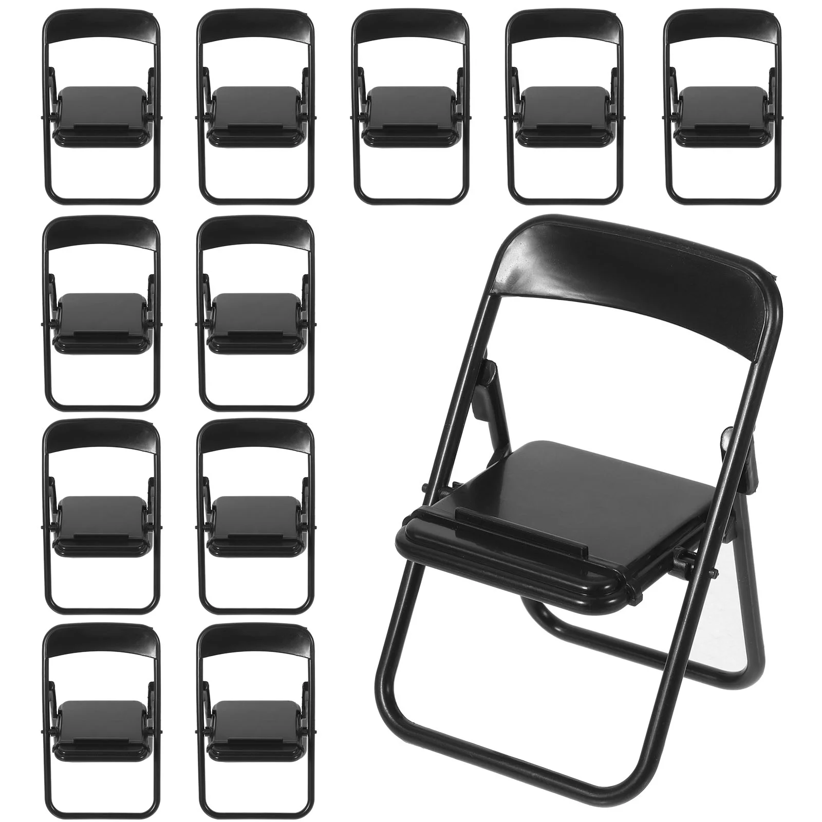 12 Pcs Folding Chair Phone Landscape Ornament Cell Foldable Plastic Furniture Model Work Mobile Holder Fodable Decoration