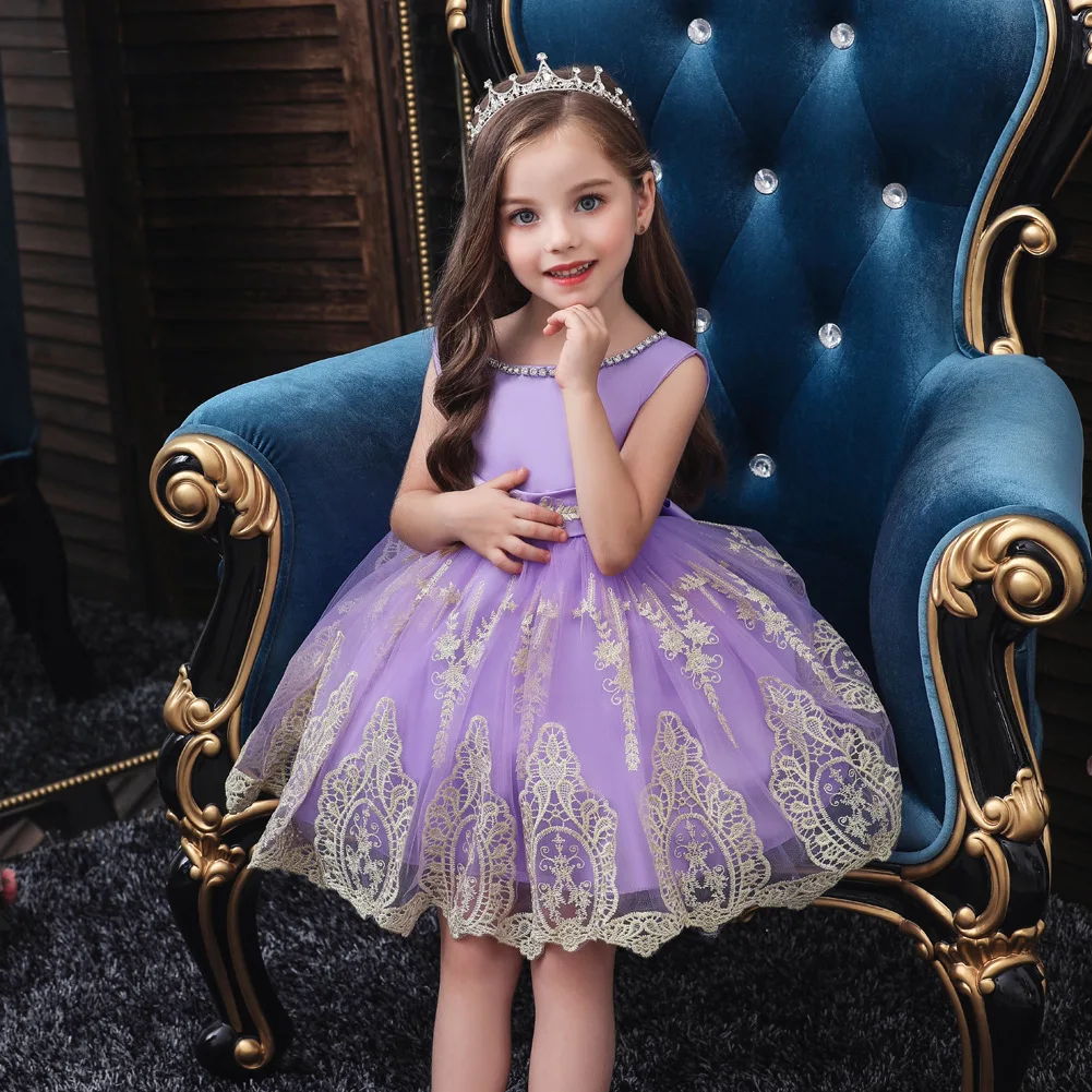 2024 Dresses For Girls Baby Princess Elegant European Clothing Party Eid First Communion 2 To 7 8 Years Lilac Dress Kids Clothes