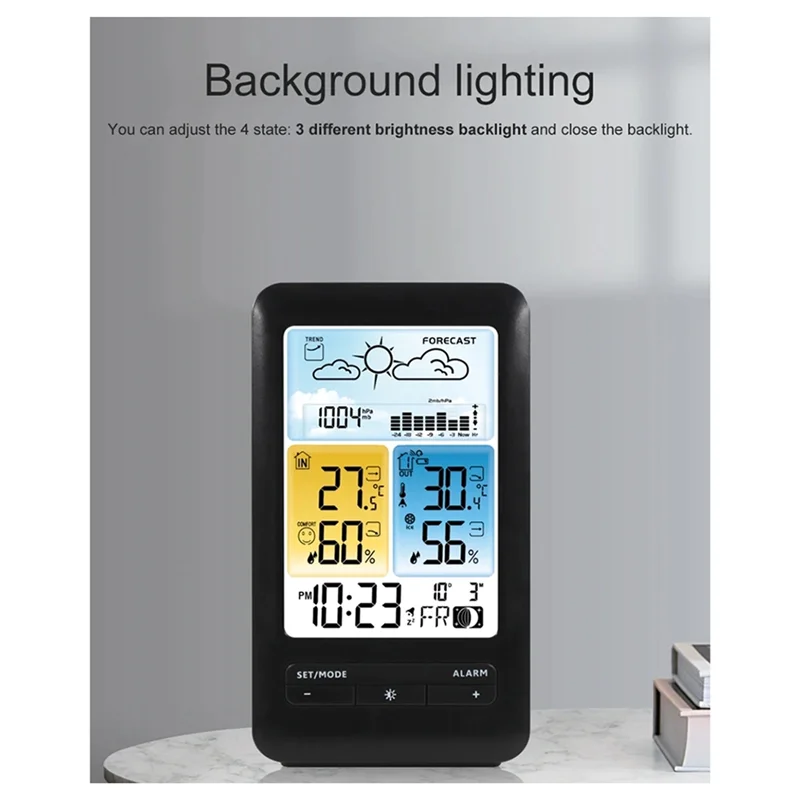 SQPP-Wireless Digital Display Weather Station Thermometer, Temperature And Humidity Alarm Clock, Weather Forecast Sensor