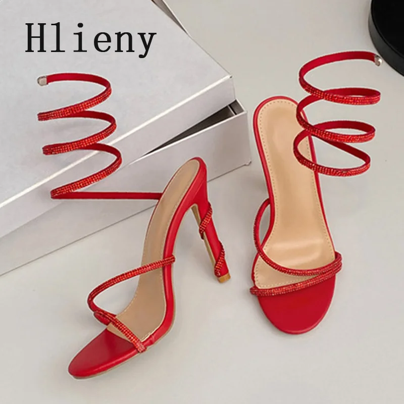 

Hlieny Summer Street Style Crystal Ankle Strap Women Sandals Sexy Open Toe Thin High Heels Party Banquet Prom Shoes
