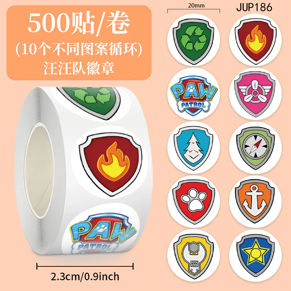 500PCS Cartoon PAW Patrol Badge Sealing Roll Stickers Cute Graffiti Waterproof Decal Children's Toys for Pencil Box Refrigerator