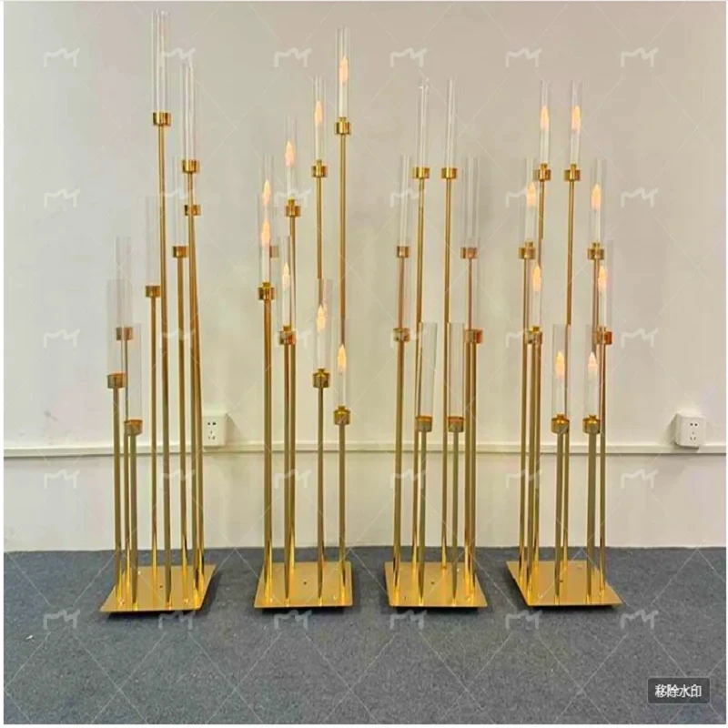 

2/5/10pcs 8 Heads Metal Candelabra Candle Holders Road Lead Table Centerpiece Gold Candelabrum Stand Pillar Candlestick Wedding