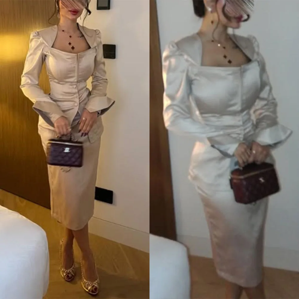 

Высококачественное индивидуальное вечернее женское платье без бретелек с длинными рукавами, прямого кроя, длиной до колена