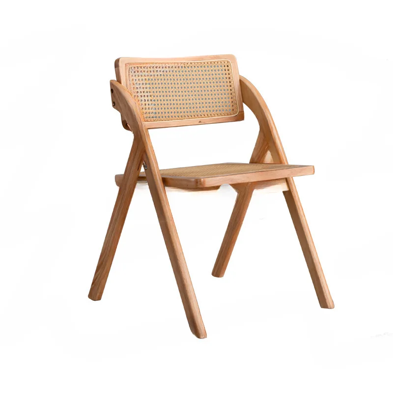 

Nordic Solid Wood Rattan Armchair Ins Style Rattan Folding Chair Portable Leisure Folding Rattan Chair