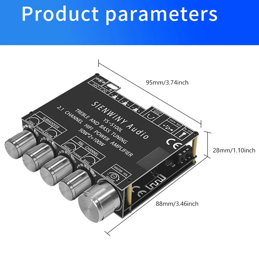 YS-S100L Bluetooth 5.1 Digital Power Amplifier Board 100W+2*50W 2.1 Channel CS8673E Power Audio Stereo Amplifier Board for Home