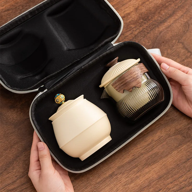 Creative Chinese jadeite and jade porcelain travel tea Set and Tea Cup set, one pot and three cups gift box, hardcover