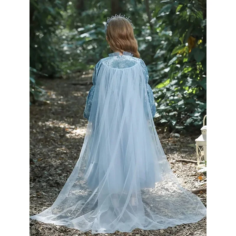 فستان عيد ميلاد فاخر للفتيات الصغيرات إلسا بأكمام طويلة من الشاش فساتين حفلات الأميرة الأنيقة للفتيات بعمر 2-10 سنوات @ 0Z*