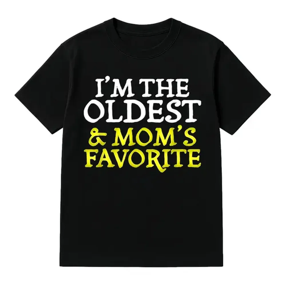 Funny 'Mom's Favorite Sibling' Graphic T-Shirt, Unisex Casual Pure Cotton Streetwear Top, Short-Sleeve, Plus Sizes S-5XL, Shortsleeve, Thanksgiving, Valentines Day, Funny Vibes, Playful Sibling Tee, Unisex Sizing, Moms’ Fave Tee, Classic, Golf, Menswear