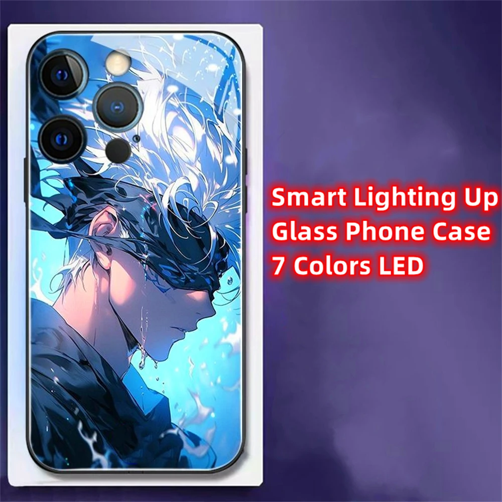 

Cool Anime Cartoon Design LED Light Glow Luminous Tempered Glass Phone Case For Honor 200 100 90 80 70 60 50 30 Pro