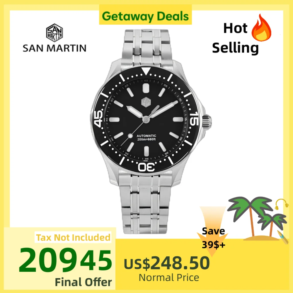 

San Martin 41.5mm YN55 Diver's Watch For Men Automatic Mechanical Wristwatch Sport 20Bar Luminous Luxury Watches Sapphire SN0088